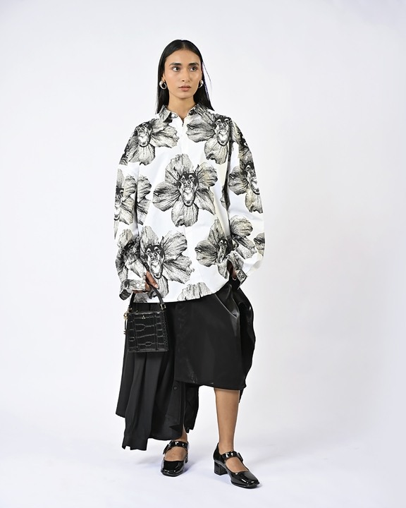 Canine Printed Cotton Shirt - White