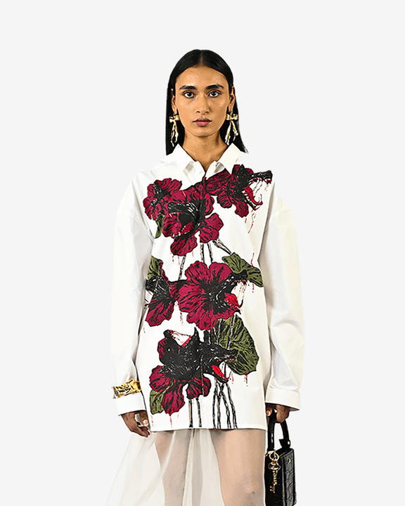 Fanged Floral Cotton Shirt - White