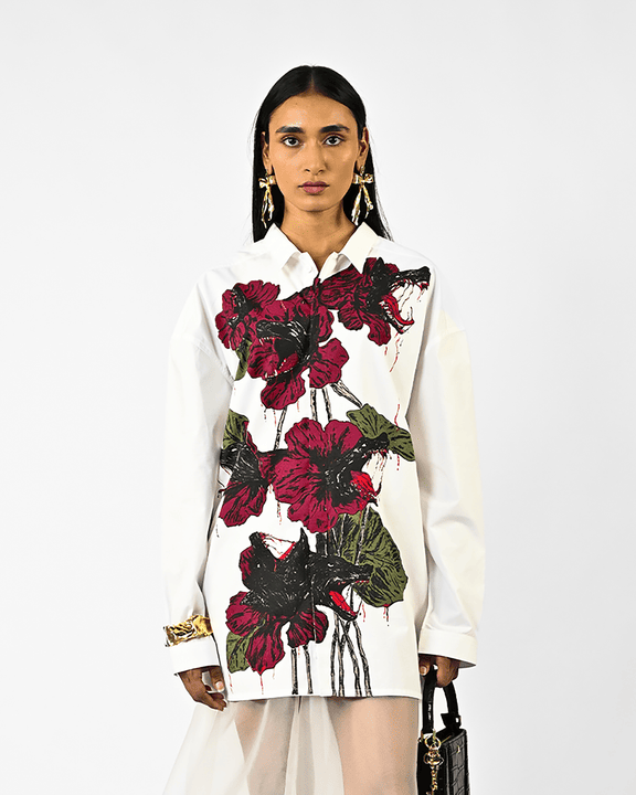 Fanged Floral Cotton Shirt - White