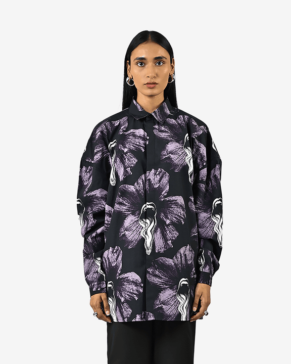 Tongue-printed Oversized Cotton Shirt