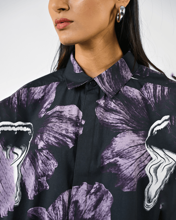 Tongue-printed Oversized Cotton Shirt