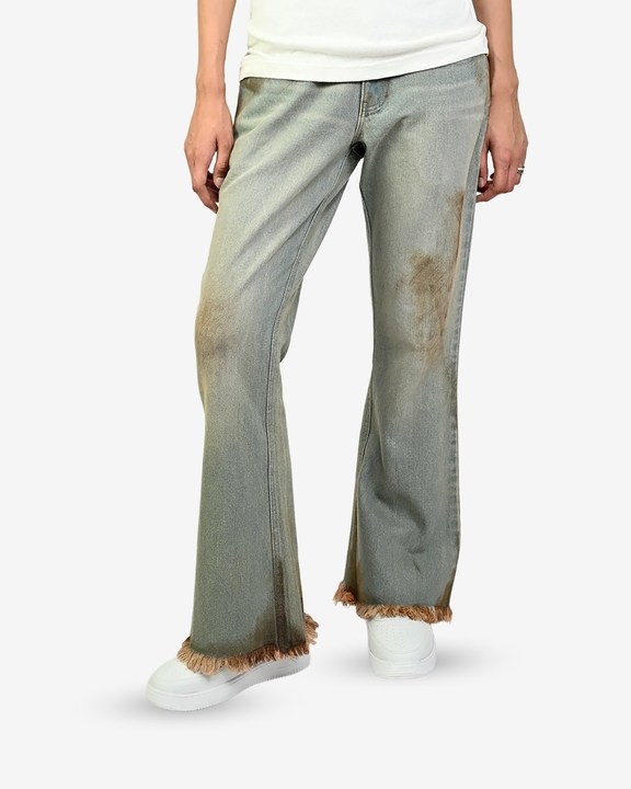 Bootcut Denim With Hand-painted Light Mud-washed Surface (Indigo)