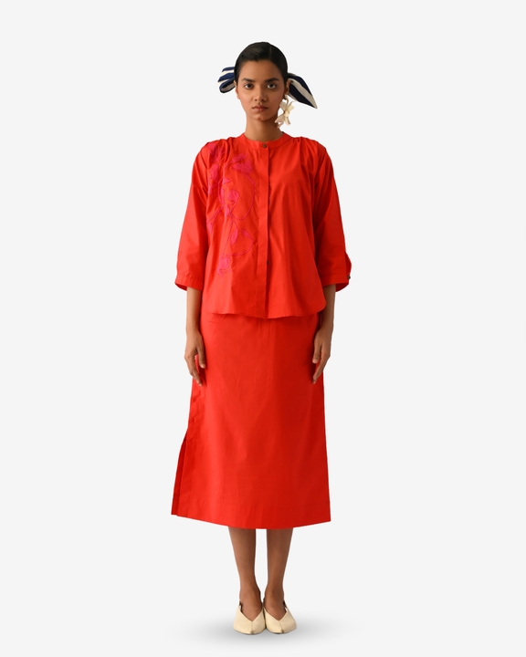 Mono Crimson Appliqué Skirt Set