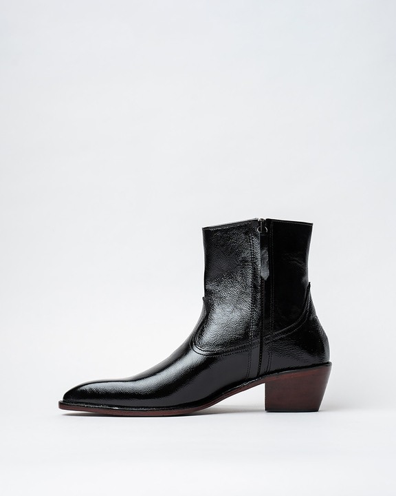 Ankle Boots With A Square Pointed Toe And Trapezoid Heel, Featuring A Side Zip Closure