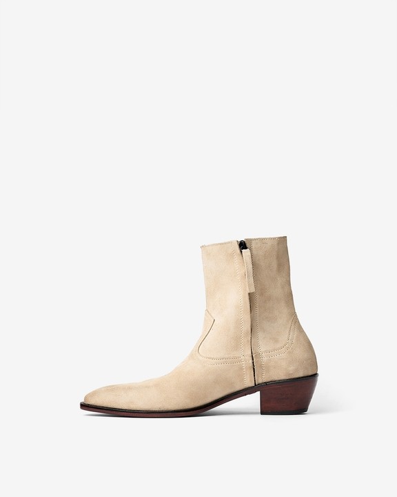 Cowboy Ankle Boots With a Square Pointed Toe and Trapezoid Heel, Featuring a Side Zip Closure