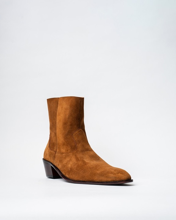 Cowboy Ankle Boots With A Square Pointed Toe And Trapezoid Heel, Featuring A Side Zip Closure