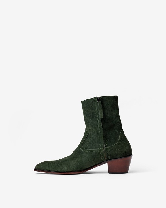 Cowboy Ankle Boots With a Square Pointed Toe and Trapezoid Heel, Featuring a Side Zip Closure