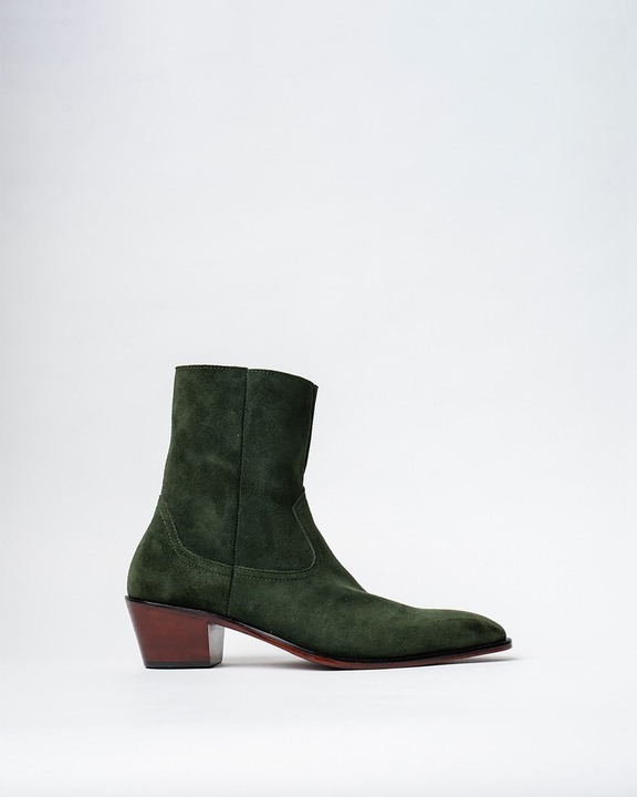 Cowboy Ankle Boots With a Square Pointed Toe and Trapezoid Heel, Featuring a Side Zip Closure