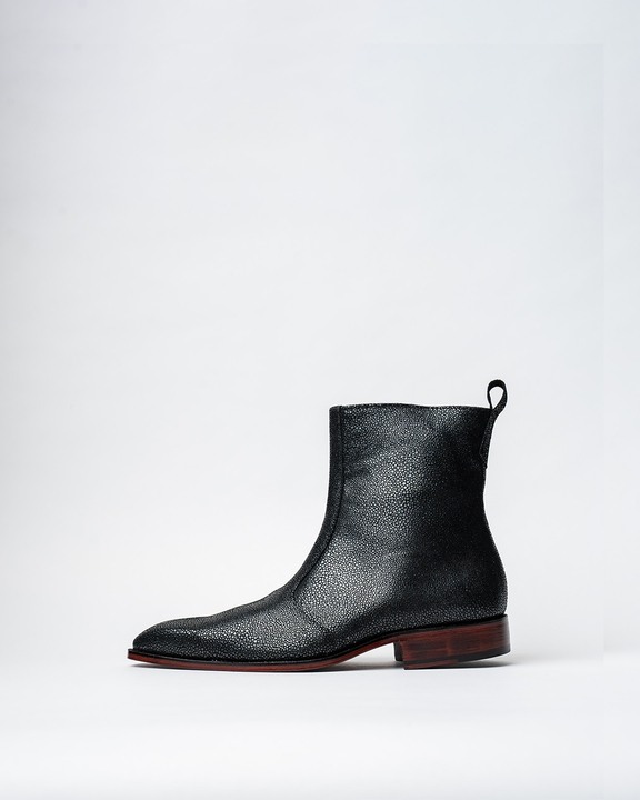 Cowboy Ankle Boots With a Square Pointed Toe and Trapezoid Heel, Featuring a Side Zip Closure