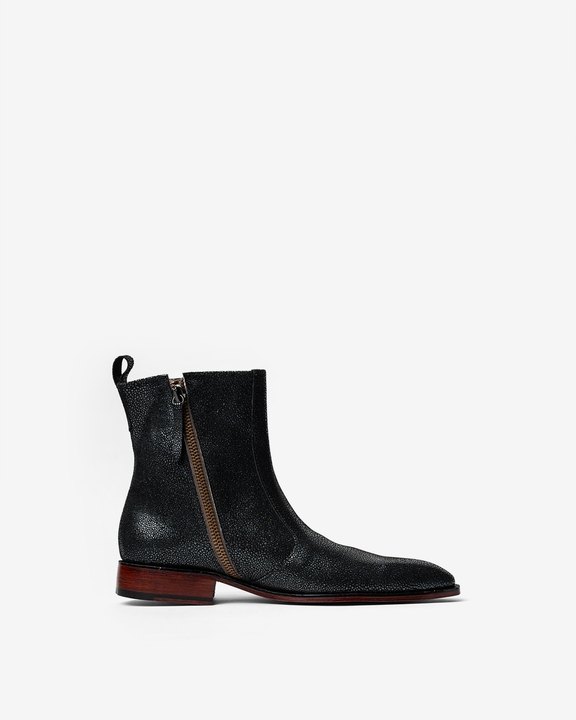 Cowboy Ankle Boots With a Square Pointed Toe and Trapezoid Heel, Featuring a Side Zip Closure