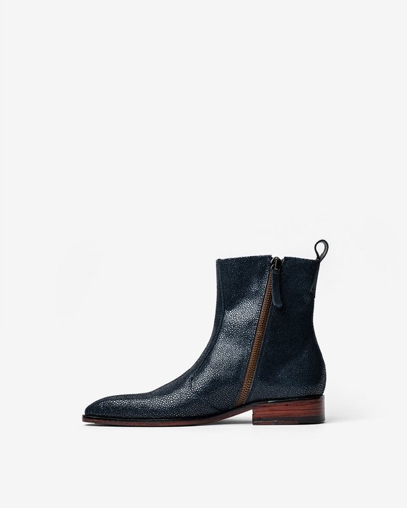 Cowboy Ankle Boots With a Square Pointed Toe and Trapezoid Heel, Featuring a Side Zip Closure
