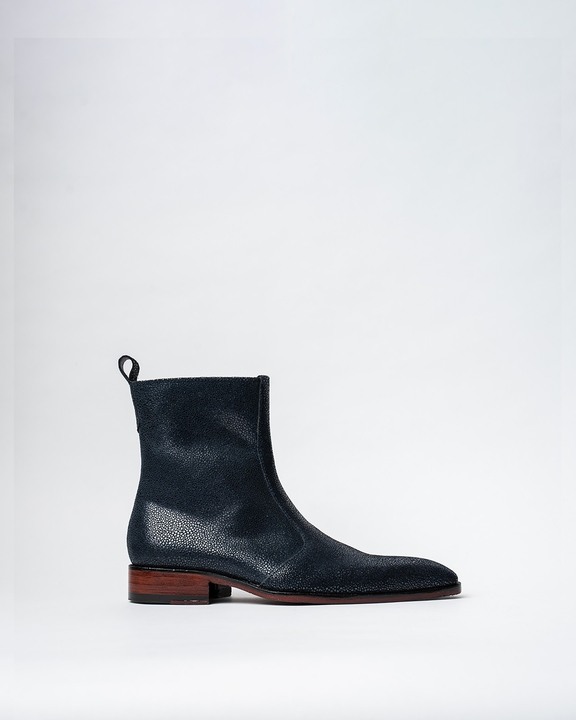 Cowboy Ankle Boots With a Square Pointed Toe and Trapezoid Heel, Featuring a Side Zip Closure