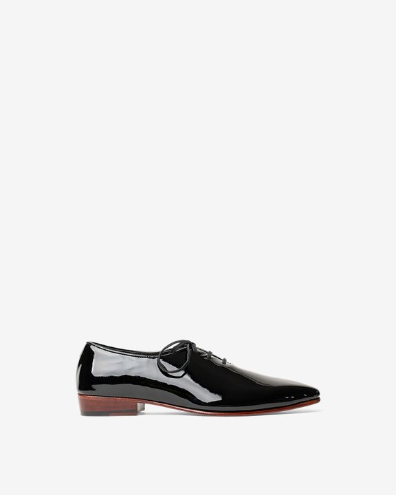 Laced Wholecut Shoes With a Square Pointed Toe and Stacked Heel