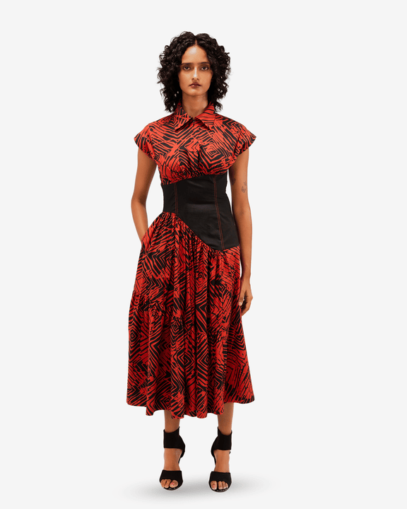 Florix Print Basque Tiered Dress