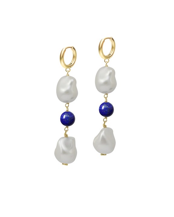 Deux Pearl Lapis Drop Earrings