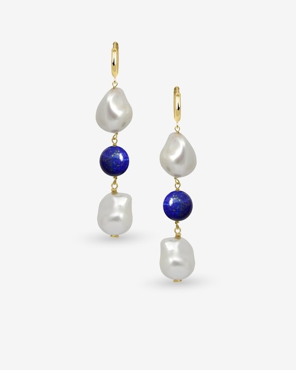 Deux Pearl Lapis Drop Earrings