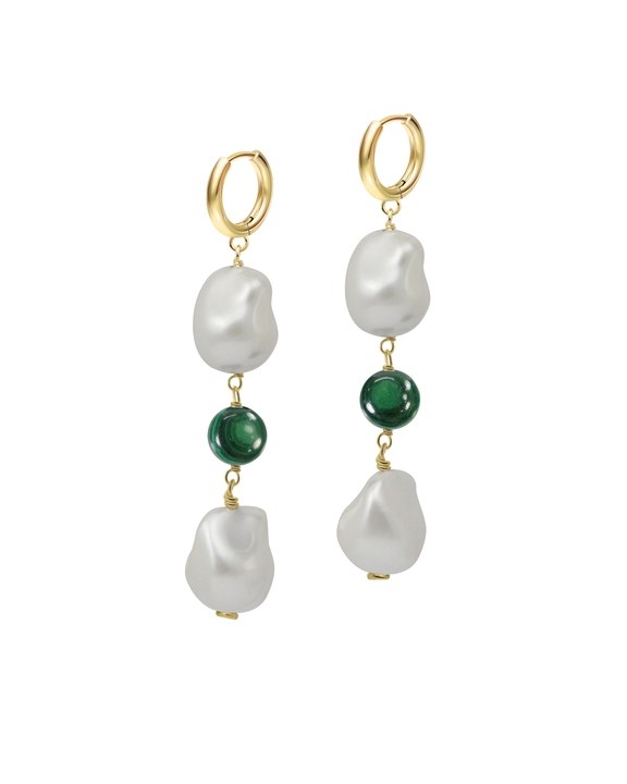 Deux Pearl Malachite Drop Earrings