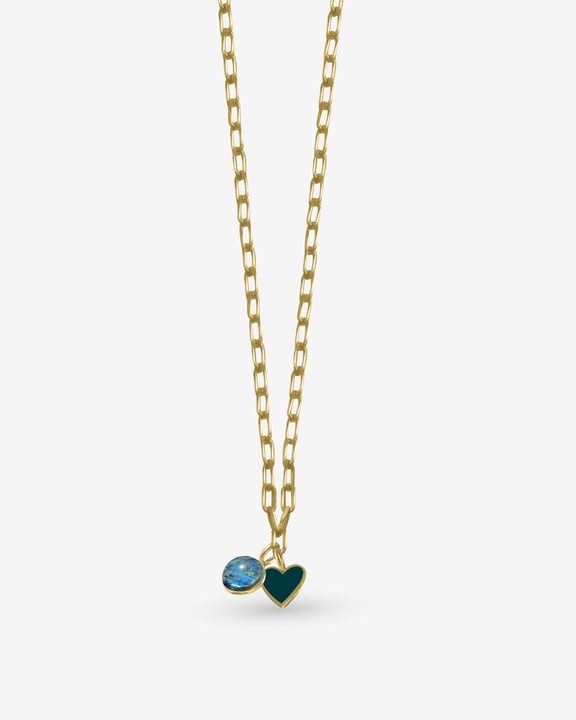 Small Link Chain With Labradorite & Green Heart