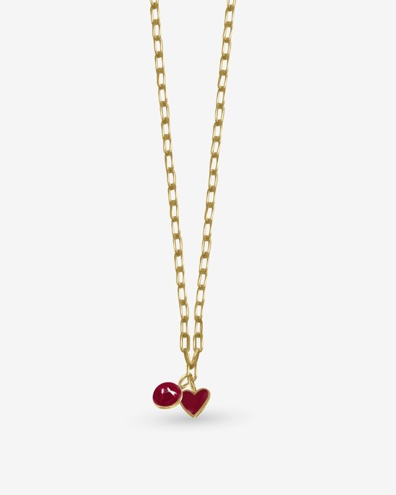 Small Link Chain With Ruby & Red Heart