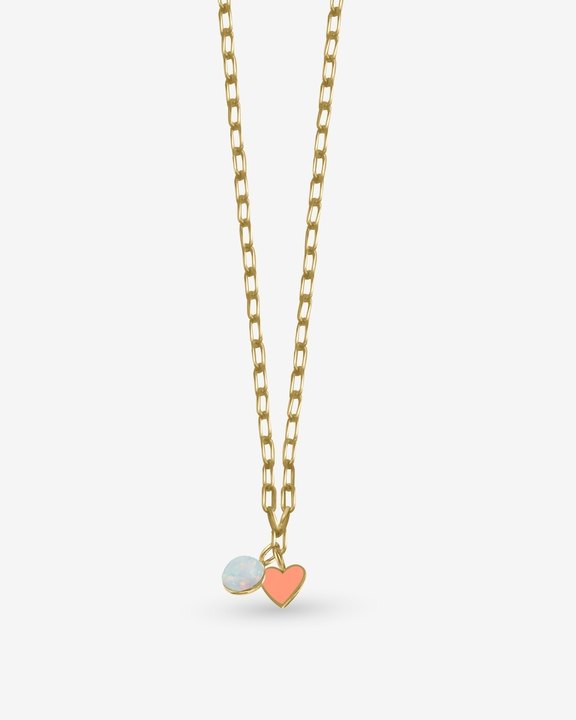 Small Link Chain With Opal & Peach Heart