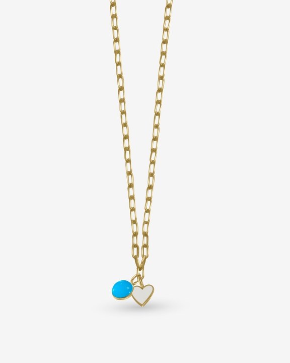 Small Link Chain With Turquoise & White Heart