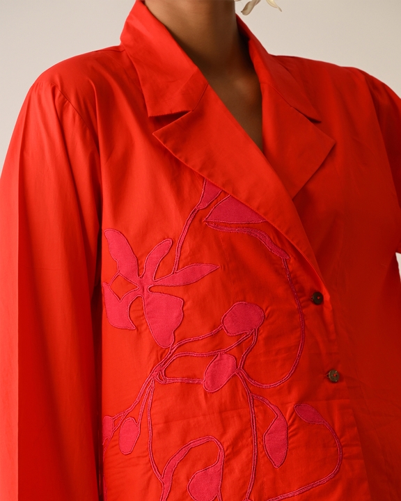 Mono Crimson Psyflora Appliqué Top