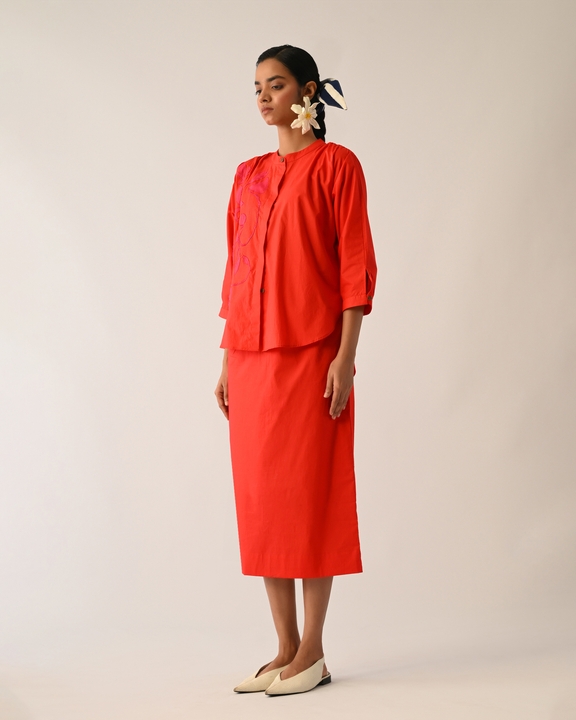 Mono Crimson Appliqué Skirt Set