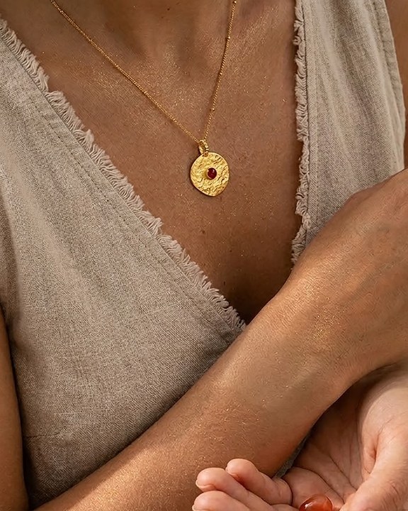 Vintage Totem Gold Charm with Red Stone