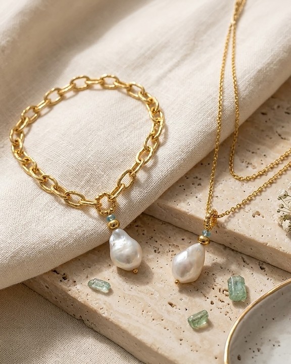 Baroque Pearl Charm with Blue Topaz Accent