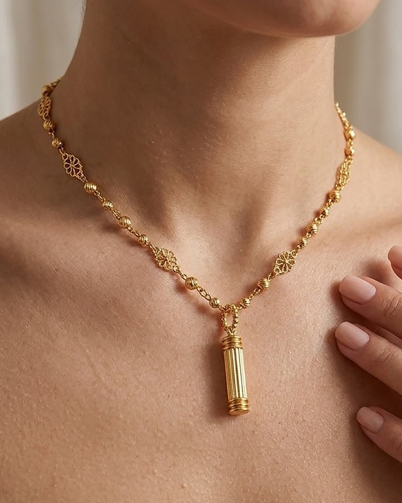 Vintage Column Gold Pendant Charm