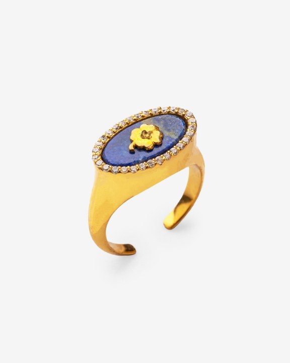 Clover Leaf Lapis Lazuli Studded Signet
