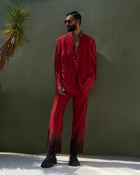 Pleated Ember Red Suit