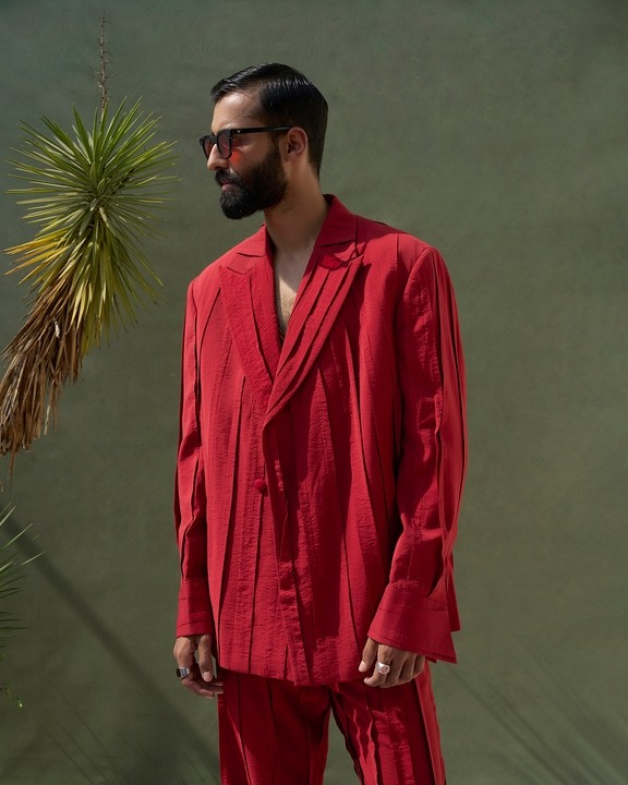 Pleated Ember Red Suit