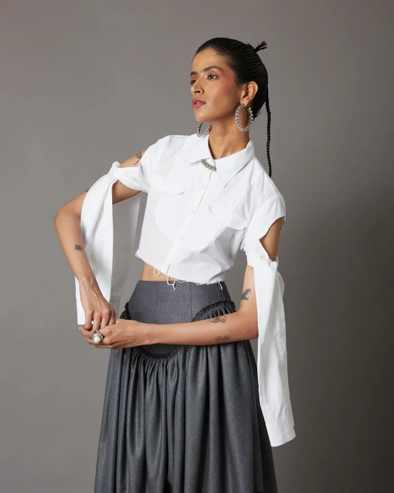 Tie-Up Sleeves Cropped  Shirt