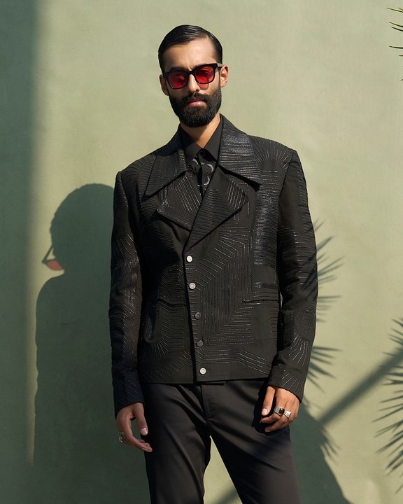 Leather Stripe Relativity Biker Jacket