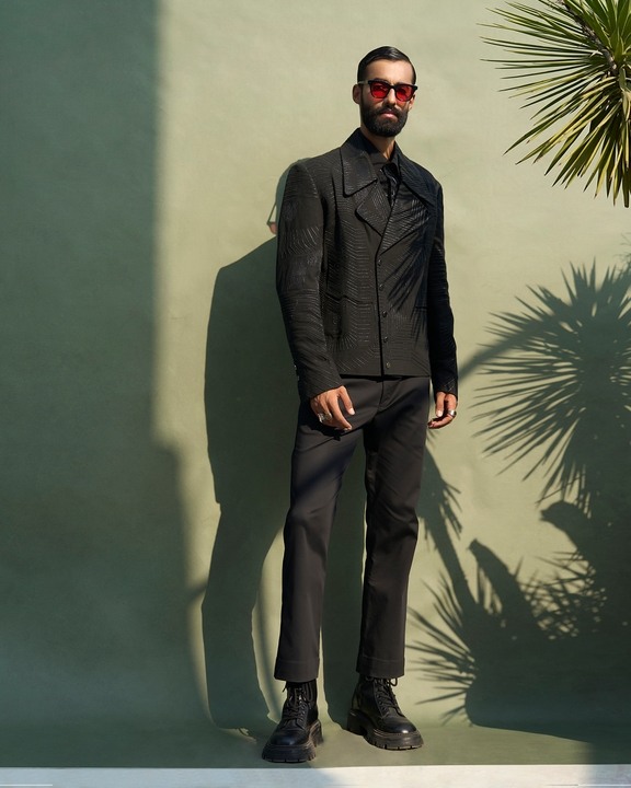 Leather Stripe Relativity Biker Jacket