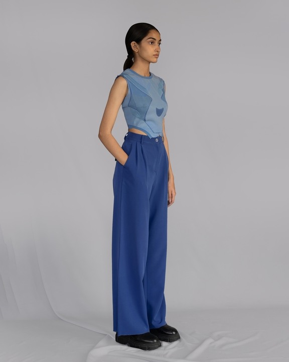 Blue Knitted Panel Top Set