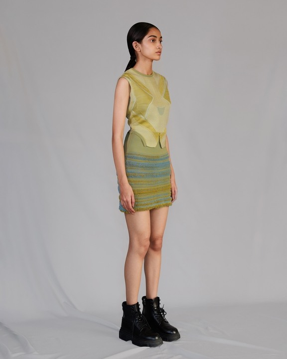 Lime Knitted Panel Skirt And Top
