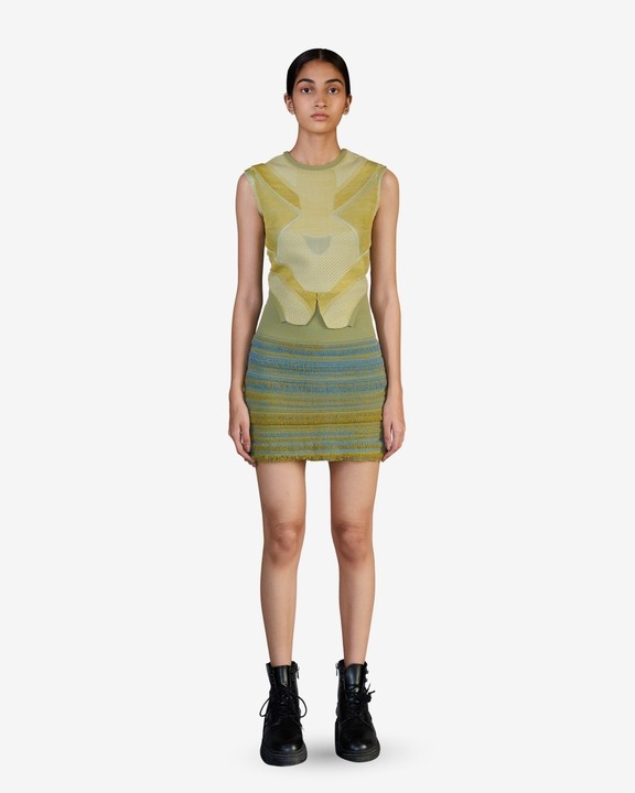 Lime Knitted Panel Skirt And Top