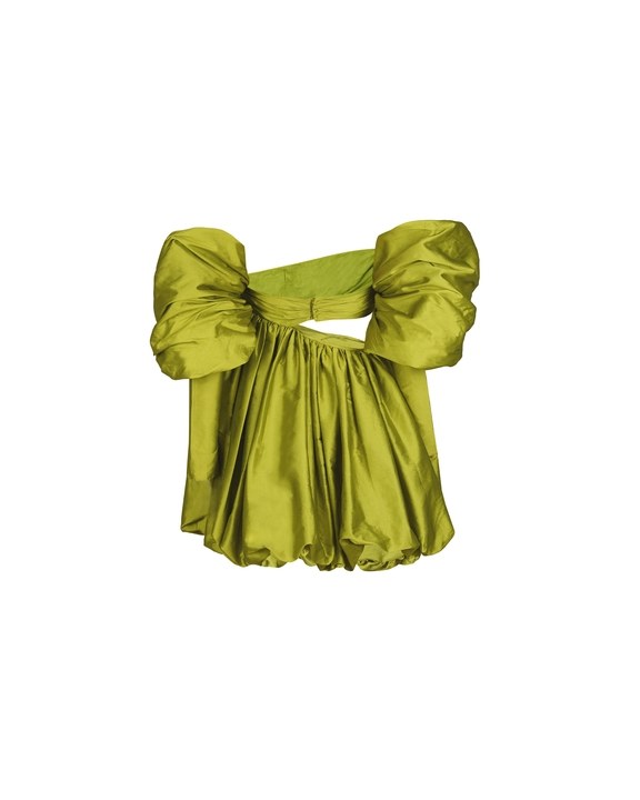 Green Taffeta Puff Sleeve Dress