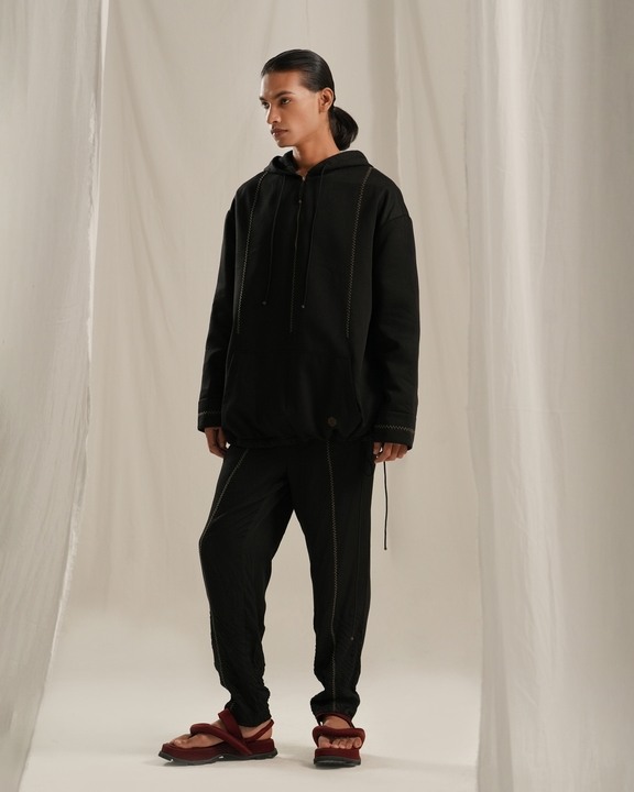Jade Black Texture Trouser