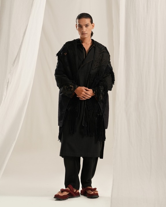 Jade Black Emb. Shawl