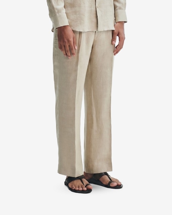 Undyed Linen Men's Straight Pleated Pants