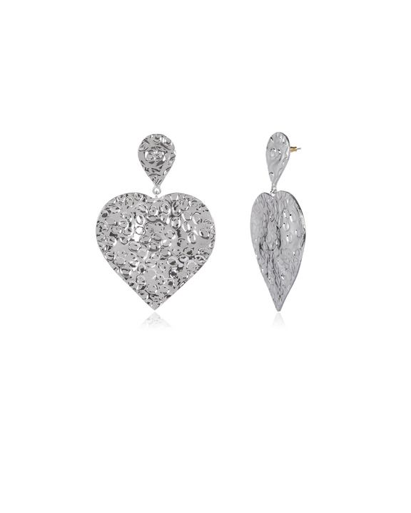 Beaten Heart Earrings (Silver)