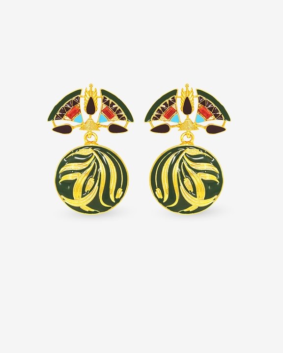 Green Round Drops Allure Earrings