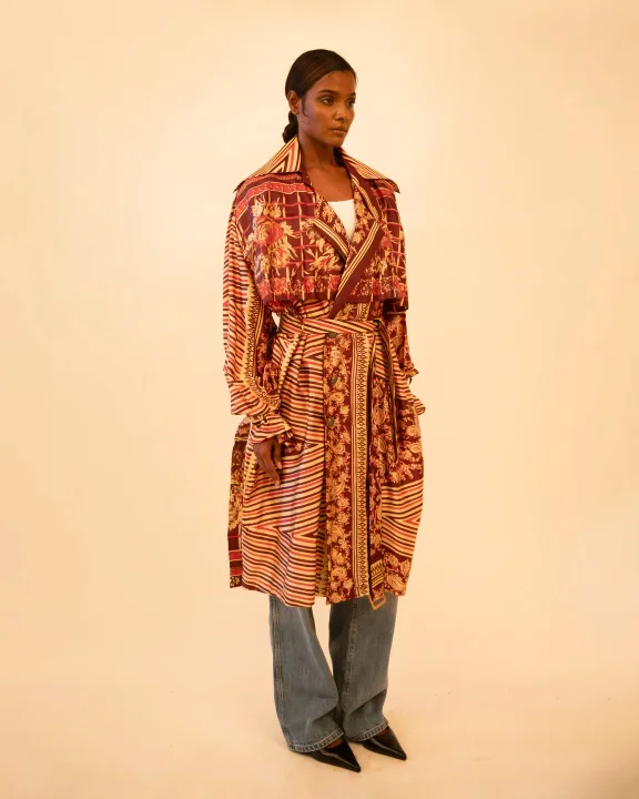 Vedya I Rust Silk Trench-Coat