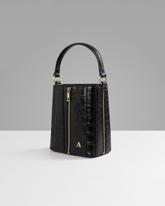 Giorgia Bucket Bag – Top Handle with Crossbody Gold Snake Chain