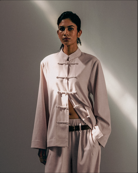 Mandarin Collar Linen Overshirt