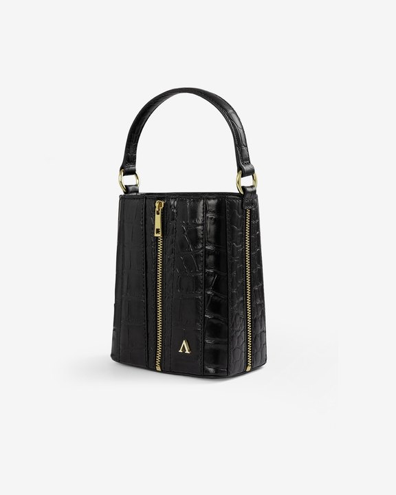 Giorgia Bucket Bag – Top Handle with Crossbody Gold Snake Chain