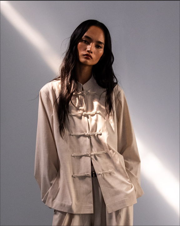 Mandarin Collar Linen Overshirt